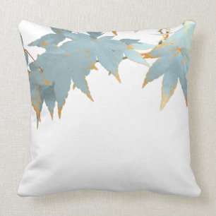 Fall Japanese Maple Leaves Frosted Blue Canopy Throw Pillow