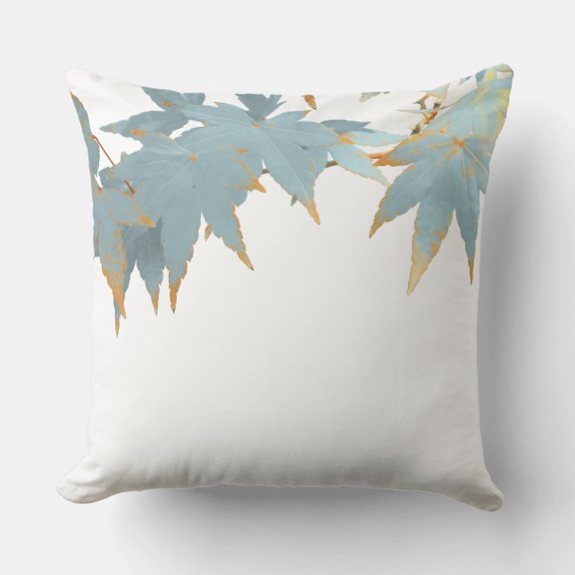 Fall Japanese Maple Leaves Frosted Blue Canopy Throw Pillow (Front)