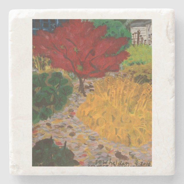 Fall Japanese Maple Tree Painting  Stone Coaster (Front)