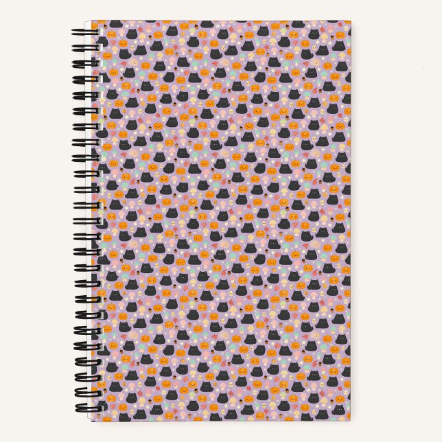 Fall Kawaii Cat and Pumpkin Notebook (Front)