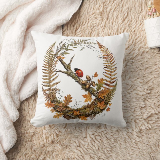 Fall Ladybug Wreath  Throw Pillow (Blanket)