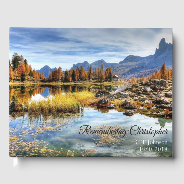 Fall Lake Reflection Funeral Condolence Guest Book (Front)