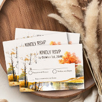 Fall Lake Watercolor Woodsy Landscape RSVP