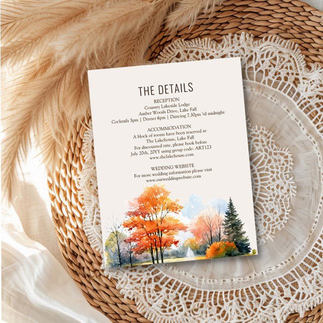 Fall Lake Wedding Details Watercolor Enclosure Card (Wedding Details Guest Information Insert from the Fall Lake Wedding Collection by Darling & May )