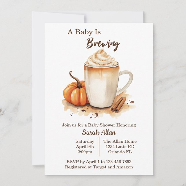 Fall Latte Baby Is Brewing Baby Shower Invitation (Front)