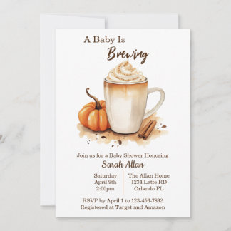 Fall Latte Baby Is Brewing Baby Shower Invitation
