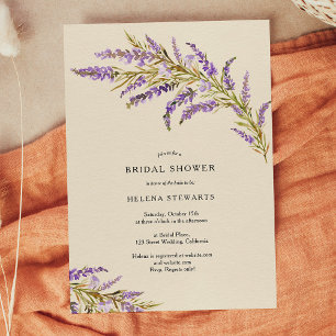 Fall lavender floral watercolor chic bridal shower invitation