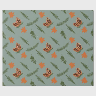 Fall Leaf and Pinecone Seamless Wrapping Paper Art