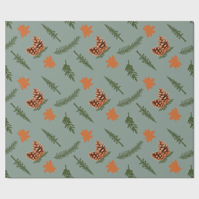 Fall Leaf and Pinecone Seamless Wrapping Paper Art (Seam)