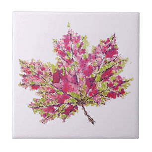 Fall Leaf Art - Boho Watercolor In Purple Tile