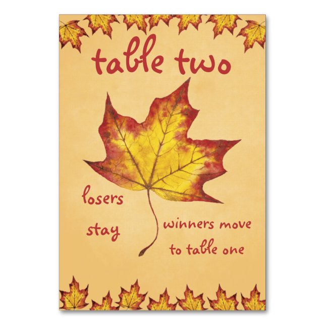 Fall Leaf Bunco Table Card #2 (Front)