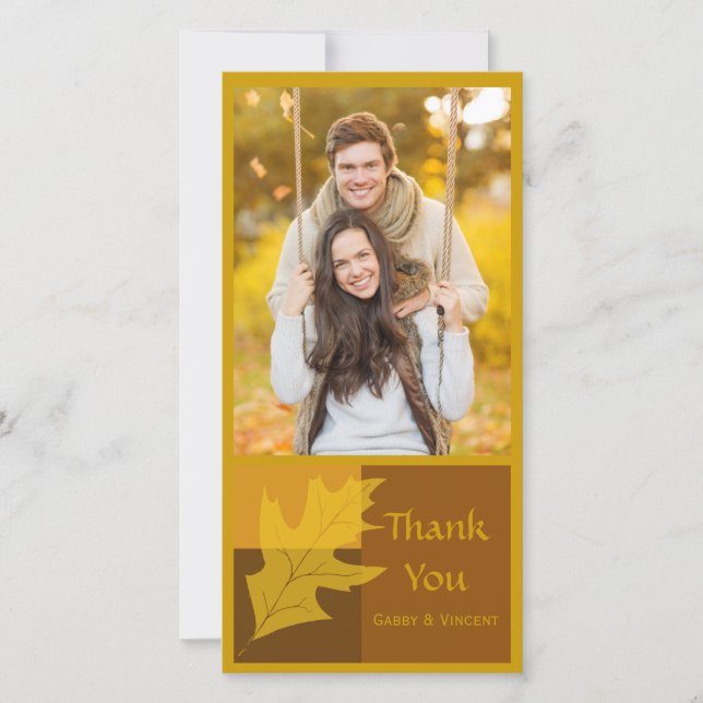 Fall Leaf Color Block Thank You Photo Card (Front)