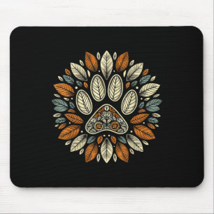 Fall Leaf Dog Paw Print Autumn Maple Leaf Thanksgi Mouse Pad
