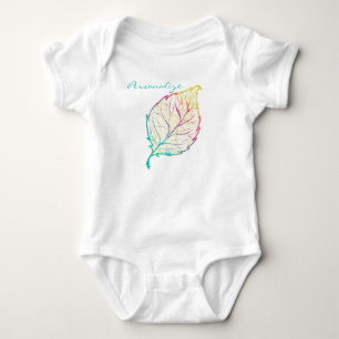 Fall leaf elegant cute pastel pink teal gold baby bodysuit