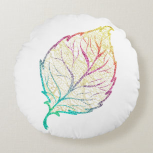 Fall leaf elegant cute pastel pink teal gold  round pillow