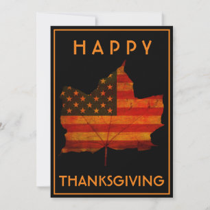FALL LEAF HAPPY THANKSGIVING USA FLAG INVITATION