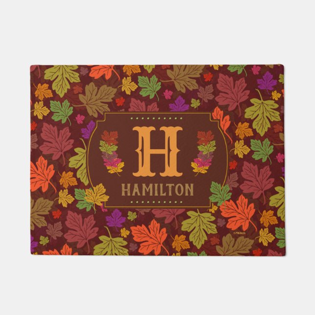 Fall Leaf Monogrammed Colourful Personalized Doormat (Front)