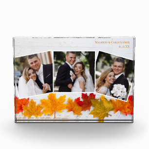 Fall Leaf Newlywed Photo Collage Autumn Wedding Block