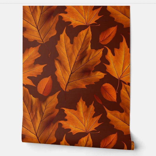 Fall Leaf Pattern Design in Autumn Colours Wallpaper (Unrolling)