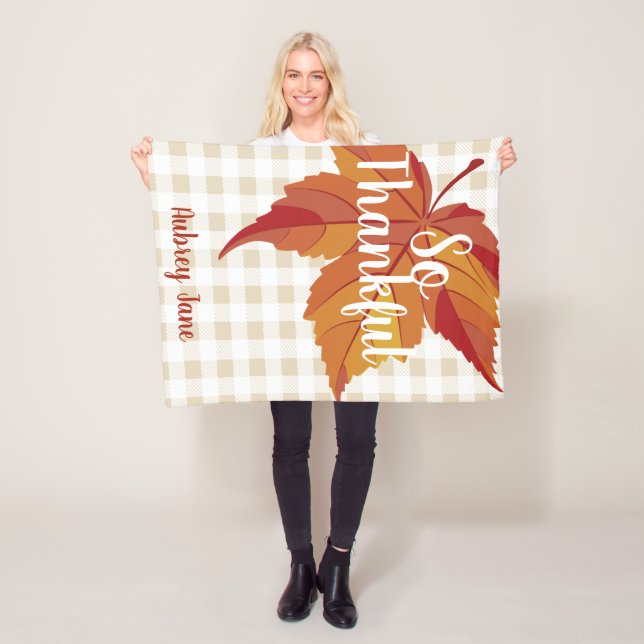 Fall Leaf & Plaid Baby's First Thanksgiving Fleece Blanket (In Situ)