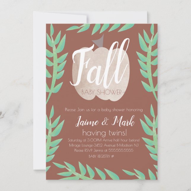 Fall Leaf Pumpkin Brown Baby Shower Invitation (Front)