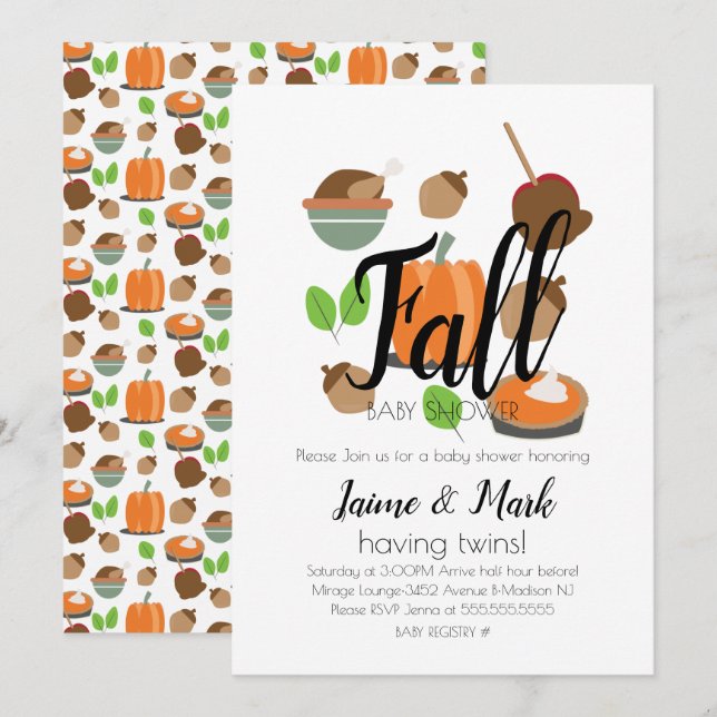 Fall Leaf Pumpkin Pie Baby Shower  Invitation (Front/Back)