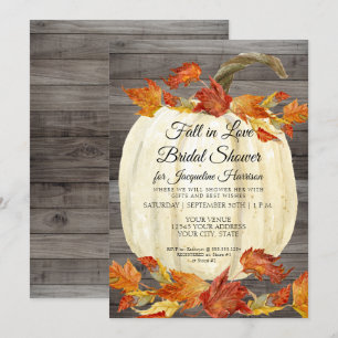 Fall Leaf Pumpkin Rustic Watercolor Bridal Shower Invitation