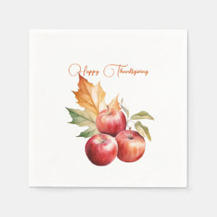 Fall Leaf & Red Apples Happy Thanksgiving Napkin