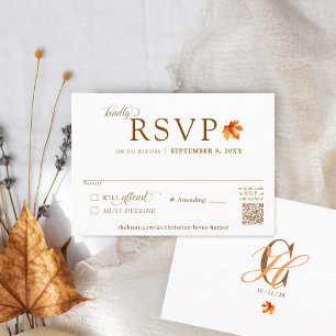 Fall Leaf Rustic Autumn Wedding QR Code RSVP Enclosure Card