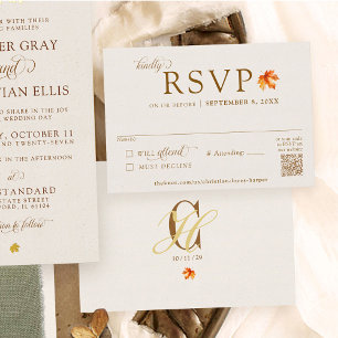 Fall Leaf Rustic Beige Autumn Wedding QR Code RSVP Enclosure Card