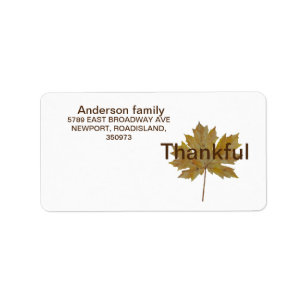 Fall leaf "thankful" Return Address Label