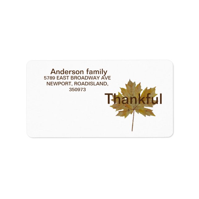 Fall leaf "thankful" Return Address Label (Front)
