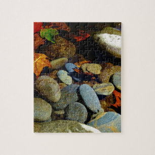 Fall leaf with Rocks in mountain creek Jigsaw Puzzle