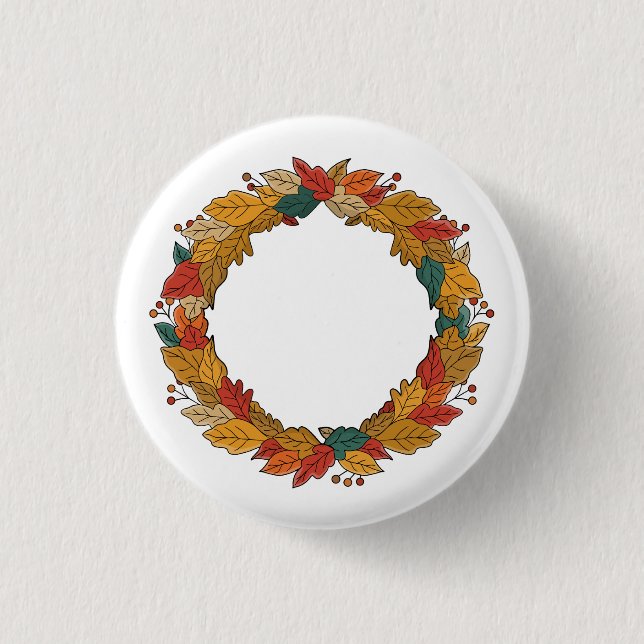 Fall Leaf Wreath Circle 1 Inch Round Button (Front)