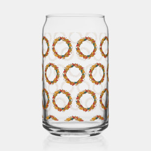 Fall Leaf Wreath Circle Can Glass