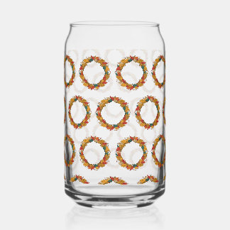 Fall Leaf Wreath Circle Can Glass