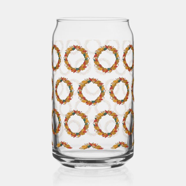 Fall Leaf Wreath Circle Can Glass (Front)