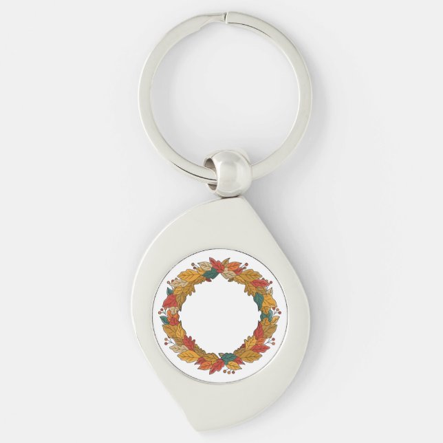 Fall Leaf Wreath Circle Keychain (Front)