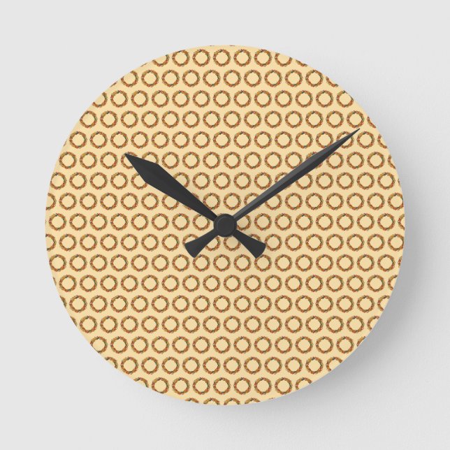 Fall Leaf Wreath Circle Round Clock (Front)