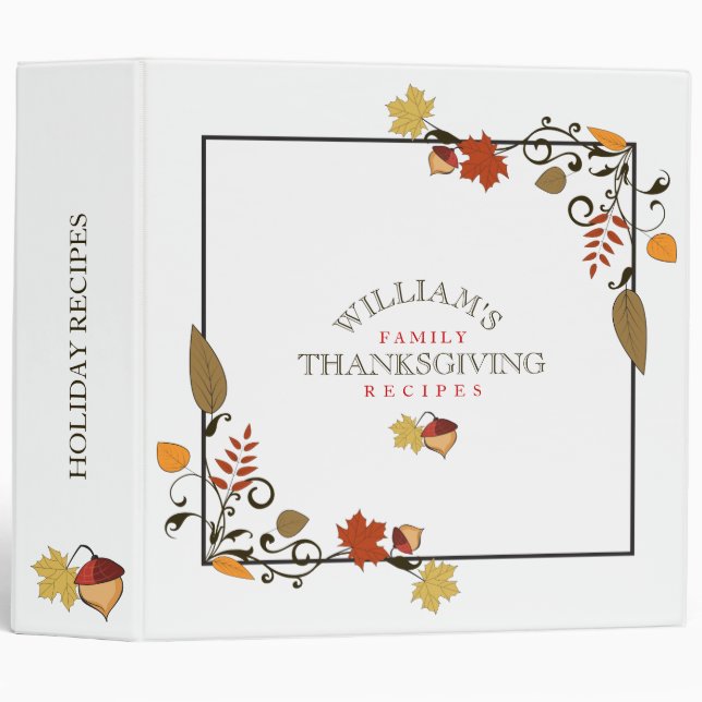 Fall Leafs Frame Thanksgiving Recipes Binder (Front/Spine)