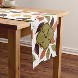 Fall Leafs Pattern Custom Monogram Medium Table Runner