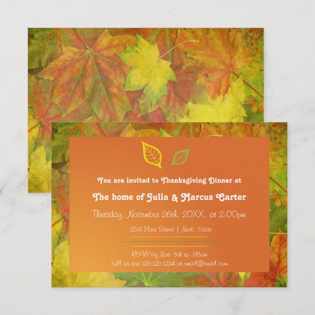 Fall Leaves - 3x5 Thanksgiving Dinner Invite (Front/Back)