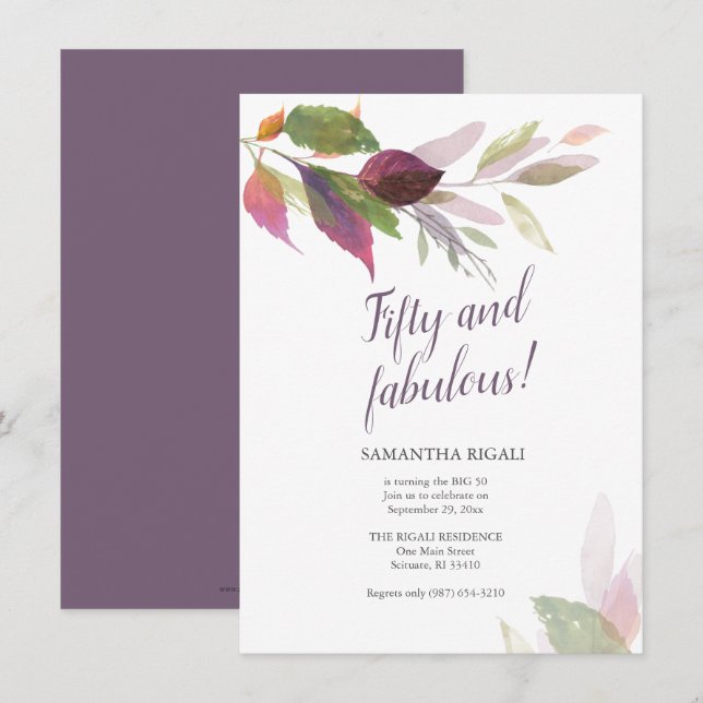 Fall Leaves 50th Birthday Invitations (Front/Back)