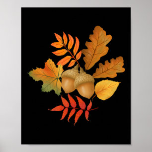 Fall Leaves And Acorns Autumn Hello Fall Thanksgiv Poster