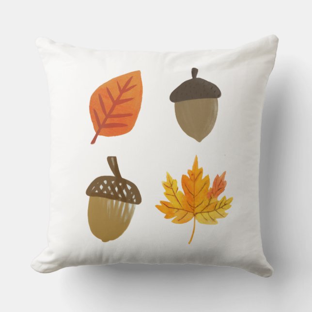 Fall Leaves and Acorns Throw Pillow (Front)