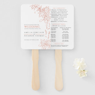 Fall leaves and berries line art wedding program hand fan