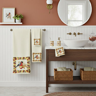Fall leaves and bird  bath towel set