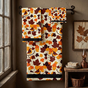 Fall leaves and birds bath towel set