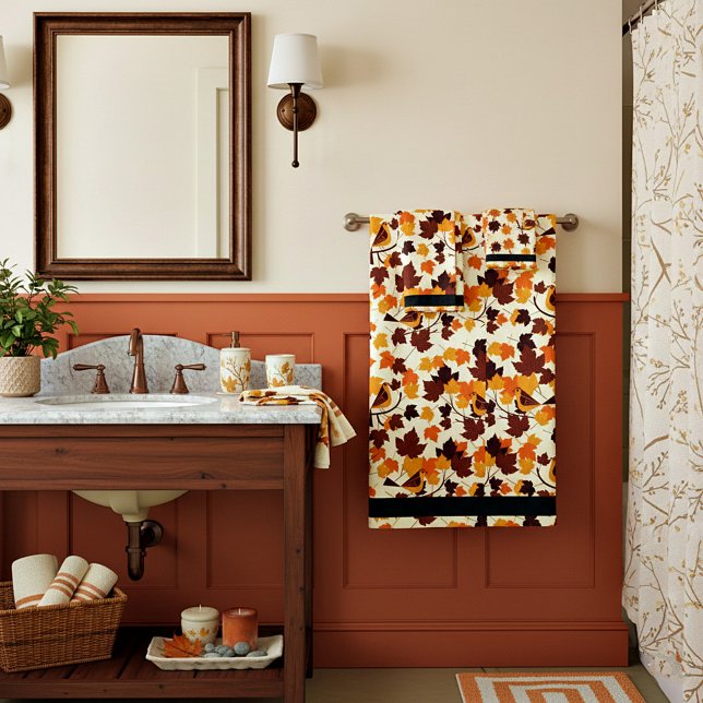 Fall leaves and birds bath towel set (Creator Uploaded)