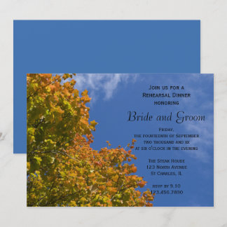 Fall Leaves and Blue Sky Rehearsal Dinner Invite
